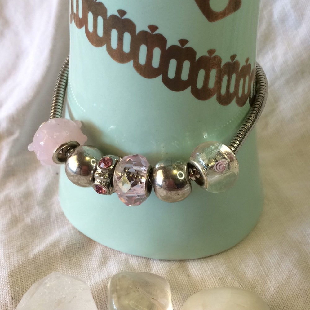 Pink and silver bead charm bracelet